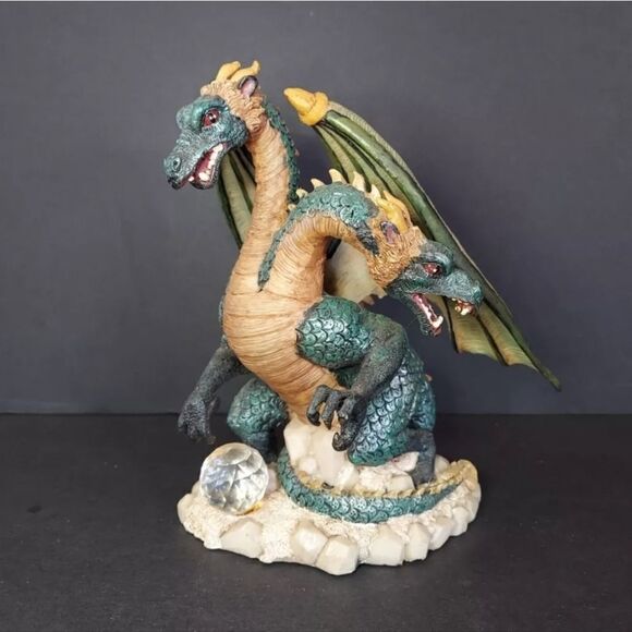 Vintage Mythology Dual Headed Dragon Decorative Collectible Figurine Statue Art - Picture 2 of 5